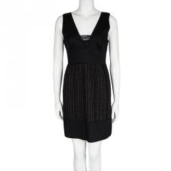 Pre Owned Catherine Malandrino Black Contrast Pintuck Detail Sleeveless Dress M