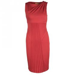Catherine Malandrino Red Draped Pintuck Detail Sleeveless Dress XS