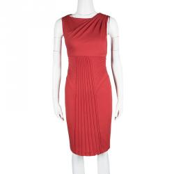 Catherine Malandrino Red Draped Pintuck Detail Sleeveless Dress XS