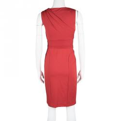 Catherine Malandrino Red Draped Pintuck Detail Sleeveless Dress XS