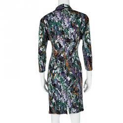 Catherine Malandrino Multicolour Printed Silk Jersey Gathered Long Sleeve Dress L