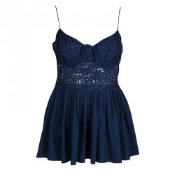 Catherine Malandrino Navy Blue Eyelet Embroidered Noodle Strap Camisole L