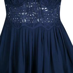 Catherine Malandrino Navy Blue Eyelet Embroidered Noodle Strap Camisole L