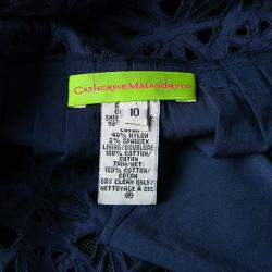 Catherine Malandrino Navy Blue Eyelet Embroidered Noodle Strap Camisole L