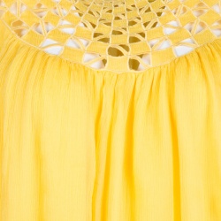 Catherine Malandrino Yellow Cutout Trim Detail Crinkled Chiffon Top M