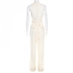 Catherine Malandrino Favorites Cream Silk Waist Tie Detail Jumpsuit S