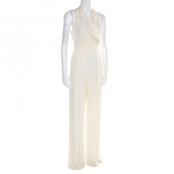 Catherine Malandrino Favorites Cream Silk Waist Tie Detail Jumpsuit S