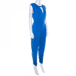 Pre Owned Catherine Malandrino Cobalt Blue Silk Cut Out Detail Carrie Harem Jumpsuit S