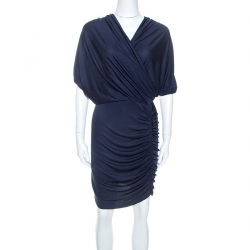Catherine Malandrino Navy Blue Silk Jersey Twisted Draped Dress S