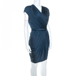 Catherine Malandrino Navy Blue Silk Jersey Twisted Draped Dress S