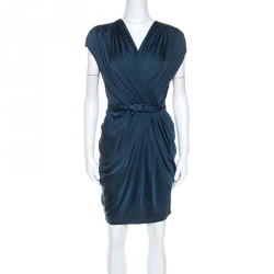 Catherine Malandrino Navy Blue Silk Jersey Twisted Draped Dress S