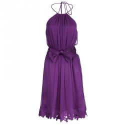Pre Owned Catherine Malandrino Purple Chiffon Crochet Dress S