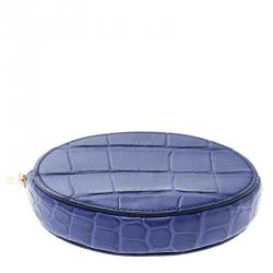 Pre Owned Celine Blue Croc Embossed Round Zip Coin Purse