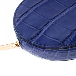 Pre Owned Celine Blue Croc Embossed Round Zip Coin Purse