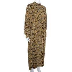 Pre Owned Celine Mustard Jersey Crepe Snake Print Maxi Dress M