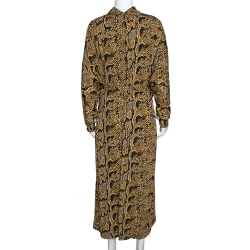 Pre Owned Celine Mustard Jersey Crepe Snake Print Maxi Dress M