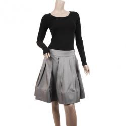 Celine Grey Silk Full Pleated Skirt M
