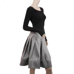 Celine Grey Silk Full Pleated Skirt M