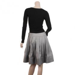 Celine Grey Silk Full Pleated Skirt M