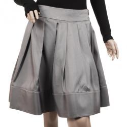 Celine Grey Silk Full Pleated Skirt M