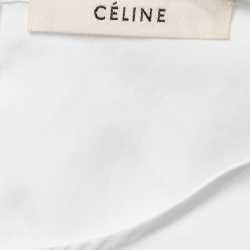 Pre Owned Celine White Cotton Poplin Tie-Neck Blouse M
