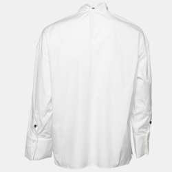 Pre Owned Celine White Cotton Poplin Tie-Neck Blouse M