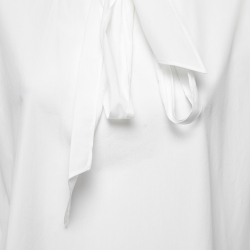 Pre Owned Celine White Cotton Poplin Tie-Neck Blouse M