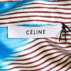 Pre Owned Celine Blue Printed Satin Silk Buttoned Shirt L