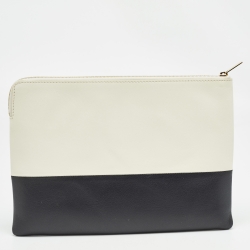 Pre Owned Céline Offwhite/Black Leather Zip Pouch