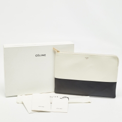 Pre Owned Céline Offwhite/Black Leather Zip Pouch