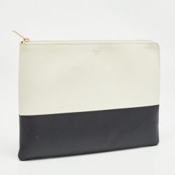 Pre Owned Céline Offwhite/Black Leather Zip Pouch