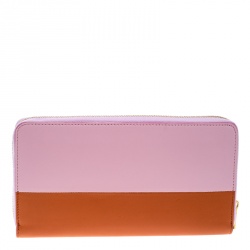 Pre Owned Celine Pink/Orange Leather Zip Around Wallet
