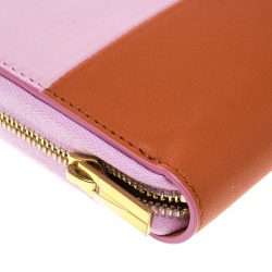 Pre Owned Celine Pink/Orange Leather Zip Around Wallet