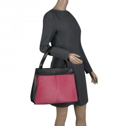 Pre Owned Celine Black/Pink Leather and Calf Hair Medium Edge Bag