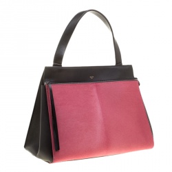 Pre Owned Celine Black/Pink Leather and Calf Hair Medium Edge Bag