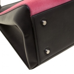 Pre Owned Celine Black/Pink Leather and Calf Hair Medium Edge Bag