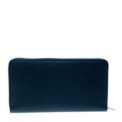 Pre Owned Celine Navy Blue Leather Zip Around Wallet