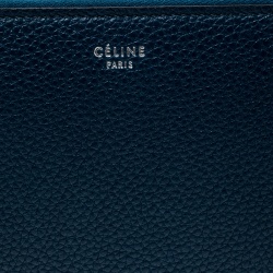 Pre Owned Celine Navy Blue Leather Zip Around Wallet