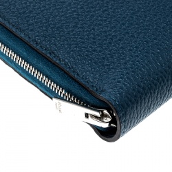 Pre Owned Celine Navy Blue Leather Zip Around Wallet