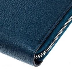 Pre Owned Celine Navy Blue Leather Zip Around Wallet