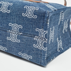 Pre Owned Celine Blue Triomphe Denim Small Cabas Thais Tote