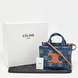 Pre Owned Celine Blue Triomphe Denim Small Cabas Thais Tote