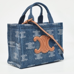 Pre Owned Celine Blue Triomphe Denim Small Cabas Thais Tote