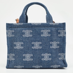 Pre Owned Celine Blue Triomphe Denim Small Cabas Thais Tote