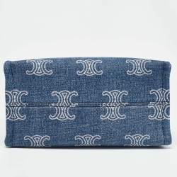 Pre Owned Celine Blue Triomphe Denim Small Cabas Thais Tote