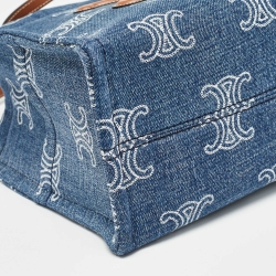 Pre Owned Celine Blue Triomphe Denim Small Cabas Thais Tote