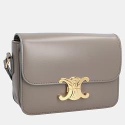 Pre Owned Celine Grey Calfskin Leather Teen Triomphe Shoulder Bag