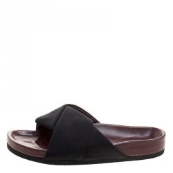 Pre Owned حذاء سلايدز سيلين فلات ملتف ساتان أسود مقاس 38