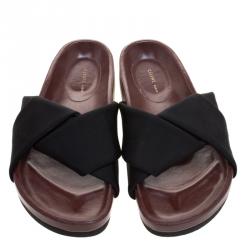 Pre Owned حذاء سلايدز سيلين فلات ملتف س اتان أسود مقاس 38