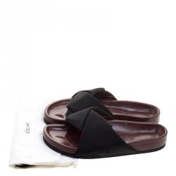 Pre Owned حذاء سلايدز سيلين فلات ملتف ساتان أسود مقاس 38